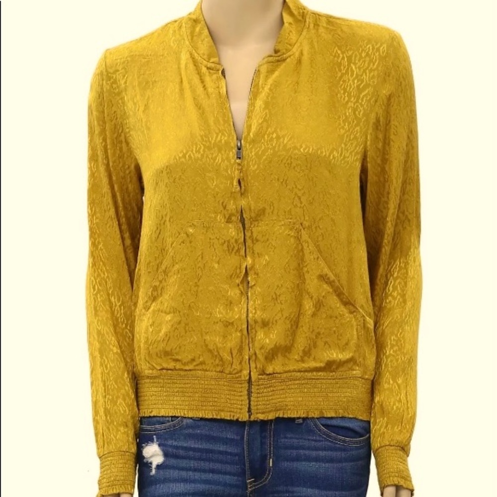 Maeve by Anthropologie Silky Bomber Jacket, Gold S